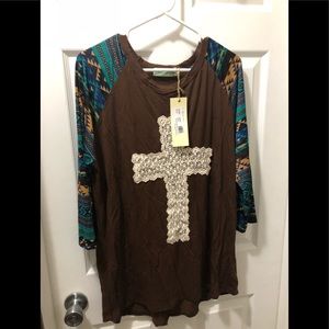 Brown blouse with Aztec sleeves size XL